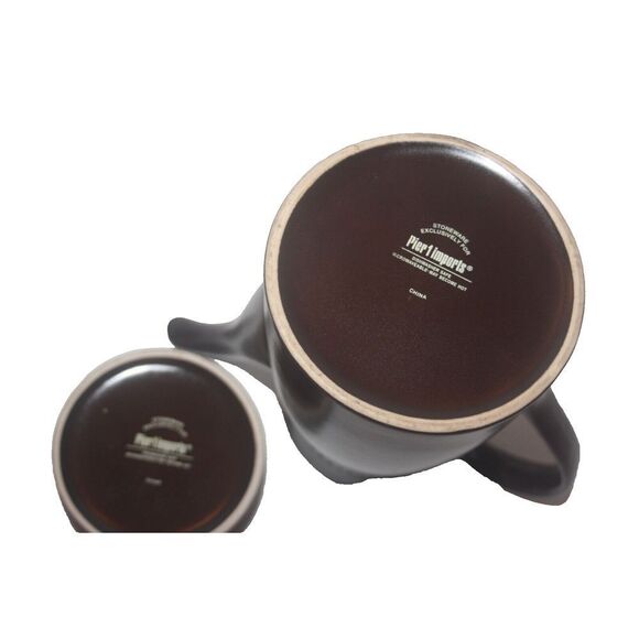 PIER 1 Imports Sahara Brown and Tan Coffee Pot and Sugar Bowl Stoneware - Picture 6 of 8